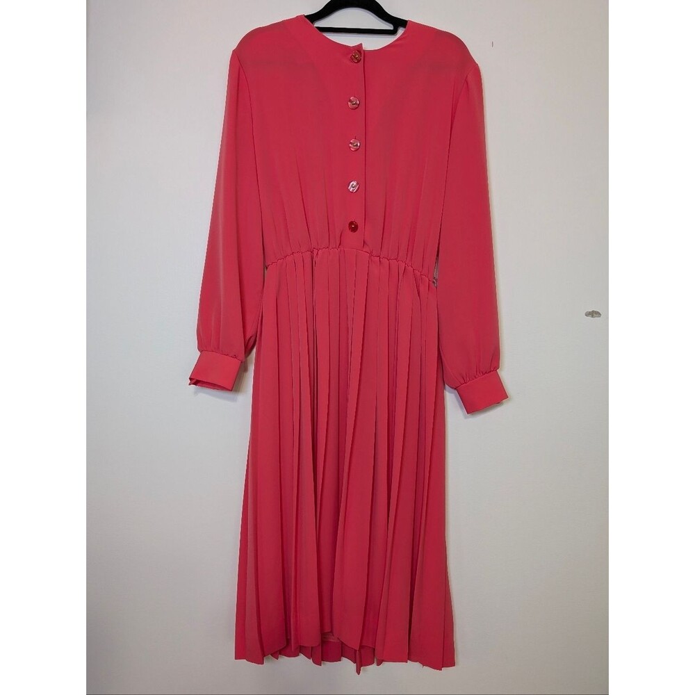 Vintage 90s Henry Lee Coral Pleated Dress Petite 8P Classic Elegant Romantic Aca - Picture 3 of 8